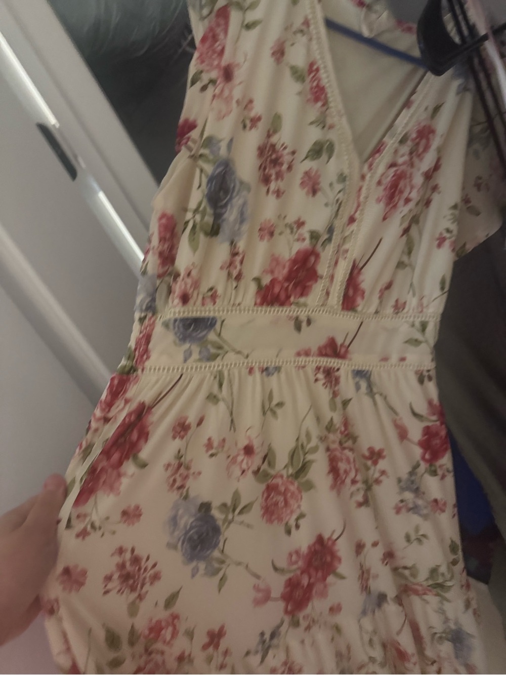 Cream Floral women’s with Pink & Blue Blooms
